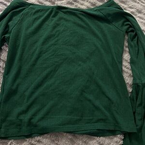 Topshop Green Ribbed Long Sleeve Top